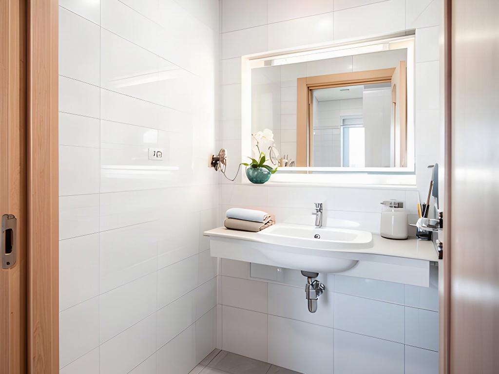 Spotless tiled bathroom with polished fixtures after a detailed professional cleaning