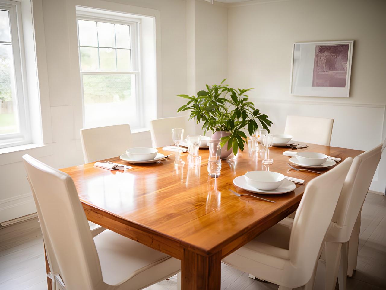 Freshly cleaned Vermont dining room with polished table and clear afternoon light