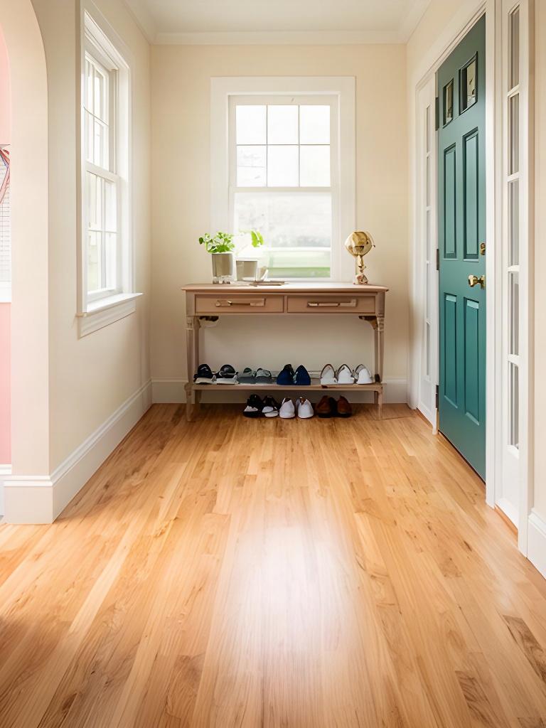 Freshly cleaned Vermont home entryway with a neat wood floor and natural daylight